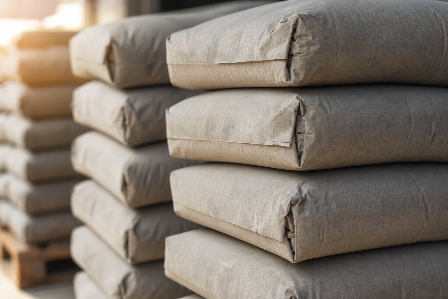 Cement sacks stacked neatly in the Al Yusra Sinoma store